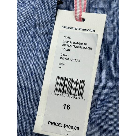 NWT Vineyard Vines Womens Blue Ocean Bow Front Cropped Catamaran Pants Size 16 - Picture 5 of 9
